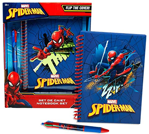 Marvel Spiderman Geheimes Tagebuch, Inkl. Mehrfarbigem Stift und Notizbuch, Design 2 Spiderman-Notizbuchhüllen, Schulset für Jungen
