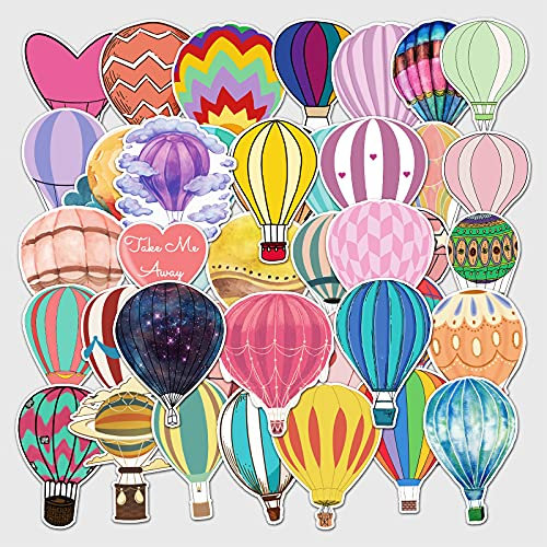 Hot Air Balloon Stickers 50 Pcs - Cute Colorful Waterproof Vinyl for Water Bottle, Scrapbook, Computer, Bike, Luggage, Car, Laptop, Hydroflasks, Phone - Aesthetic for Kids, Teens, Girls