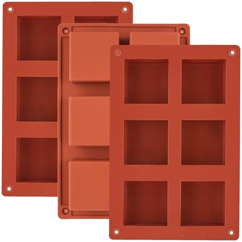 JOERSH Lot de 4 moules carrés en silicone à 6 cavités | 5,1 x 5,1 x 2,5 cm | Moule à brownie carré pour brownies, truffes, gelée, mini mousses