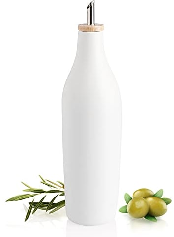 Sweejar Home Dispenser in ceramica per olio d'oliva, opaco, protegge l'olio per ridurre l'ossidazione, adatto per la conservazione di olio, aceto, sciroppi di caffè e altri liquidi, 480 ml, confezione da 1 (bianco)