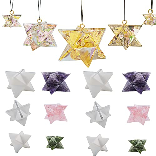 Woohome Moldes de Resina Epoxi, 6 Pz Moldes de Silicona para Resina 3D Estrella Molde Silicona Resina para Llavero, Colgante DIY