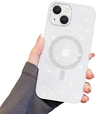 Newseego Glitzer iPhone 13 Hülle für Mädchen Frauen [Kompatibel mit MagSafe] Niedliche Magnetische Handyhülle iPhone 13 Transparente Slim Stoßfester Kameraschutz Bumper Cover für iPhone 13-Weiß