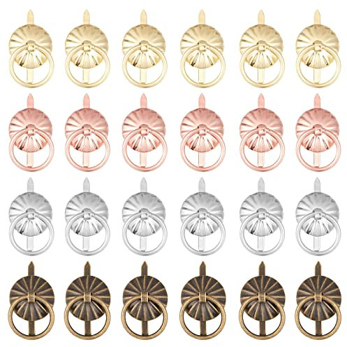 GORGECRAFT 4 Farben 80 Stück Metallklammern Mit Zugringen Mini Brad Papierverschlüsse Anzeigetafelgriff Schublade Runder Schranktürzuggriff Für DIY Handwerk Dekorationszubehör