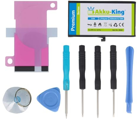 Power-Akku kompatibel mit Apple iPhone 12, 12 Pro, 12 Max - Li-Polymer 3320mAh - mit Öffnungswerkzeug/Klebestreifen (535mAh mehr)