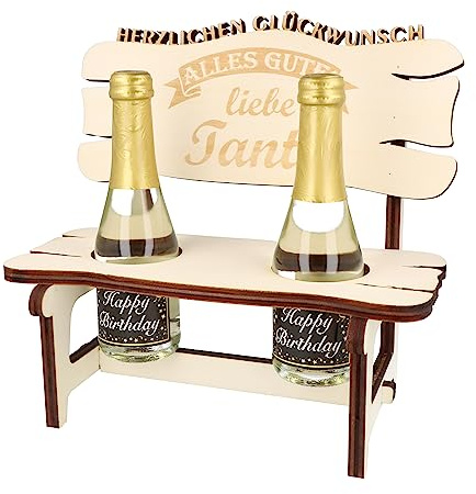 XXL Echtholz Proseccobank mit Gravur Liebste Tante|Holzbank mit 2 Proseccoflaschen|Hochzeitsgeschenk für Brautpaar|Trinkspruch |Geschenke Paare|Geschenk für Pärchen|Geburtstag|Jubiläum Proseccobank