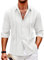 COOFANDY Mens Casual Beach Button Down Shirts Long Sleeve Cuban Camp Guayabera Shirts White