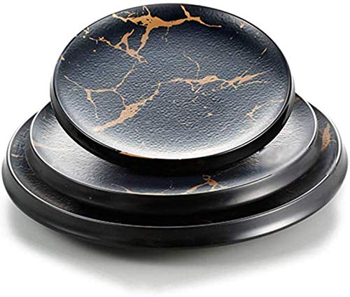 Vaisselle 100% mélamine durable de style INS, vaisselle à effet de surface en marbre noir, va au lave-vaisselle, portable de camping,-B