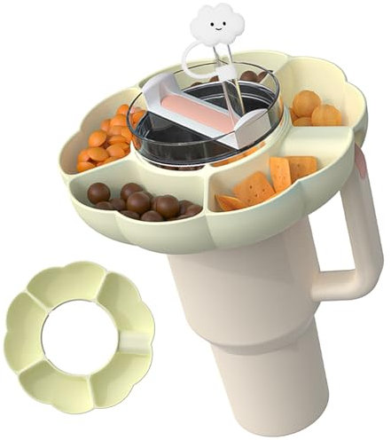 Stanley Cup Snack Tray With Handle - Silicone Bowl Compatible With 40 oz Tumbler, Ring Holder Top With Straw Cover, Reusable (Cream)