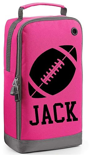 Personalised Rugby Boot Bag Shoe Bag Rugby Player Gift Shoe Sports Bag Personalised with Name Rugby Ball Design Sports Gift Pink