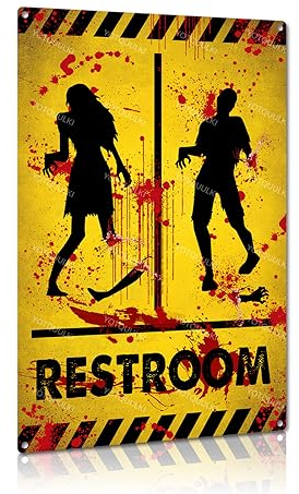Halloween Blutige Toilette Schild Zombie Unisex Toilette Schilder Lustige Toilette Tür Aluminium Metallschild für Halloween Horror Motto-Partys Toilette Tür Dekoration 20,3 x 30,5 cm