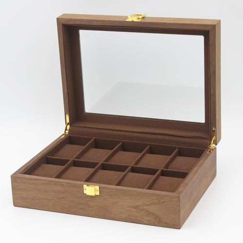 MR Maestro Relojero - Vetrina di lusso per 10 orologi | Legno Wallnut | Salva e Proteggi i tuoi orologi | Finitura interna in microfibra, crema, legno