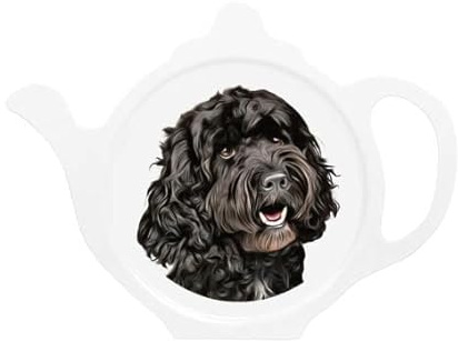 Car-Pets Ltd Cockapoo Black Teabag Tidy Rest for teaspoons and Used Tea Bags Width: 12.5cm Height: 9.5cm Depth: 0.5cm