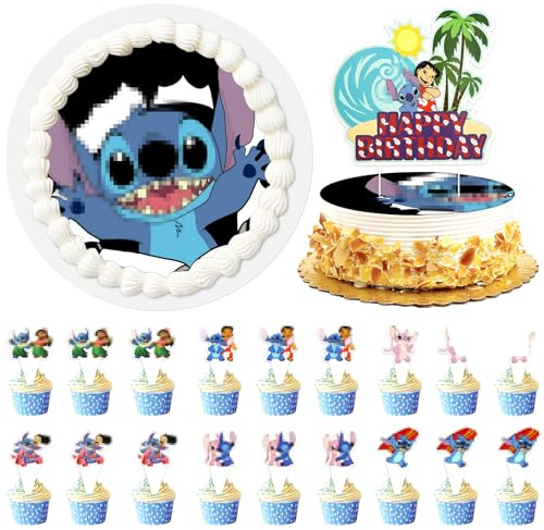 Essbare Tortenaufleger 26 Stück, mit 20 cm Essbare Tortendeko und Cartoon Kuchen Topper, Esspapier Tortendeko, Fondant Tortenaufleger, Tortenaufleger Foto für Junge Mädchen
