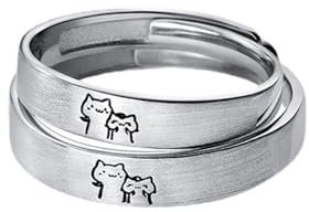 Anelli di coppia in argento sterling con bel gatto per lei e lui regolabili per compleanno matrimonio fidanzamento amore senza fine set di anelli coordinati gioielli regalo per donne e uomini, Argento