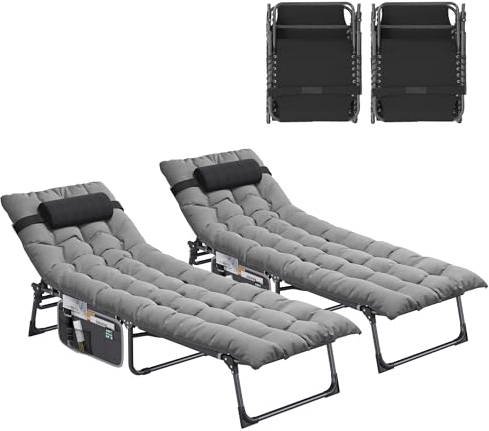 YITAHOME Lot de 2 Bains de Soleil avec Coussin 190x68x31cm Chaise Longue Réglable en 4 Positions, Transat Jardin Exterieur avec Appui-tête Capacité de Charge 200KG pour Jardin, Piscine, Gris