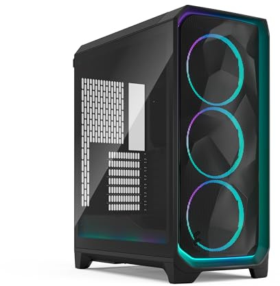Fractal Design Meshify 3 Ambience Pro RGB Black TG Light Tint - Gaming Computer-Gehäuse – Facetten-Mesh-Front – Gen 2 ARGB Beleuchtung via Adjust Pro Hub – DREI RGB Momentum 14 Lüfter enthalten
