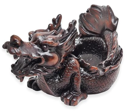 WitnyStore Winziger 12,7 cm langer brauner chinesischer Drache chinesischer Drache China Vintage-Stil Aschenbecher – Miniatur-Aschenbecher aus Kunstharz, handgefertigt, bemalt, dekorative Figuren,