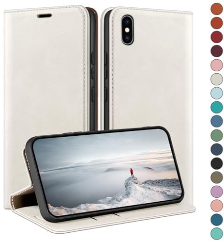 HUOUH for iPhone X/XS 5,8 Wallet case with RFID Blocking PU Leather,Credit Card Holder,Flip Folio Book Phone cases Shockproof Cover Women Men for Apple X/XS case White