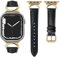 mxiixnai Lederarmband kompatibel mit Apple Watch Armband 41/40/38/42mm Damen, Echtesleder Armbänder mit C-förmiger Schnalle für iWatch 10/9/8/7/SE/6/5/4/3/2/1,Schwarz/Gold