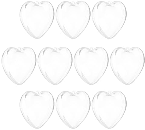 QUARKZMAN 10 Stück Transparente befüllbare Herz-Ornamente, 8 cm Hängende Kunststoffkugeln, Transparente herzförmige Dekoration, Weihnachtssphäre für DIY-Basteln, Party, Hochzeit