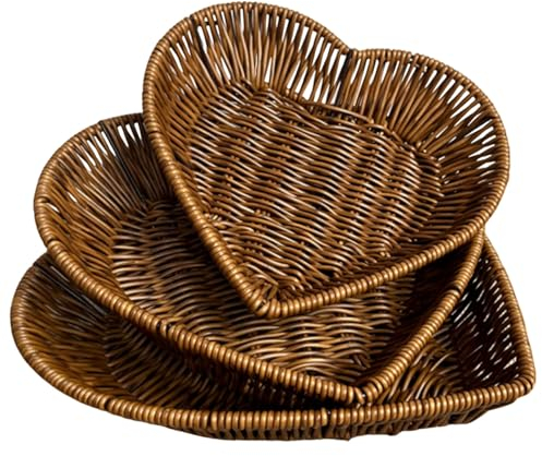 Reuvv Handgefertigter gewebter Brotkorb in Herzform, Tischplatte, zum Servieren von Obst, Gemüse, Kleinigkeiten, Aufbewahrungskorb für Zuhause, Büro, Restaurant, Bäckerei