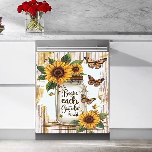 Sunflower Painting Kitchen Decor,Dishwasher Magnetic Stic,Refrigerator Magnet Decorative Cover for Fridge,Cabinets,Dryer Front Door 23W x 26H inchs