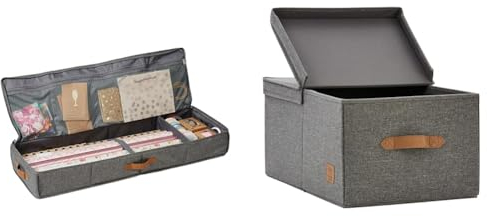 LOVE IT STORE IT Premium Aufbewahrungstasche für Geschenkpapier & Premium Aufbewahrungsbox mit Deckel - Aus Leinen Stoff - Verstärkt mit Holz - Extra groß und stabil - Grau - 33x50x24 cm