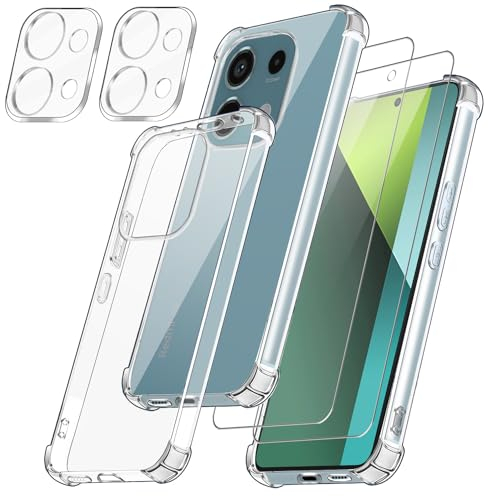Funda Compatible con Xiaomi Redmi Note 13 Pro 5G (No para 4G) / Poco X6 5G, Carcasa con 2 Piezas Cristal Templado Protector de Pantalla y 2 Piezas Protector Camara, Transparente y Suave TPU Case