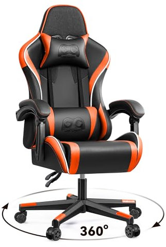OneGame Sedia Gaming in Stile Racing, Ergonomica per Computer, Sedia Girevole Ufficio, Schienale Alto Regolabile con Supporto Lombare 150-200KG, Arancione