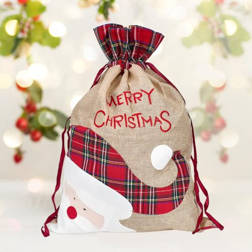 NAROSEBE Bolsas Santa Saco 56x37.5cm Bolsa de Lona de Santa Saco Navidad Santa Saco Grande Bolsa de Papá Noel para Navidad Bolsa de Regalo Navidad con Cordón Bolsas de Lino de Navidad para Regalo