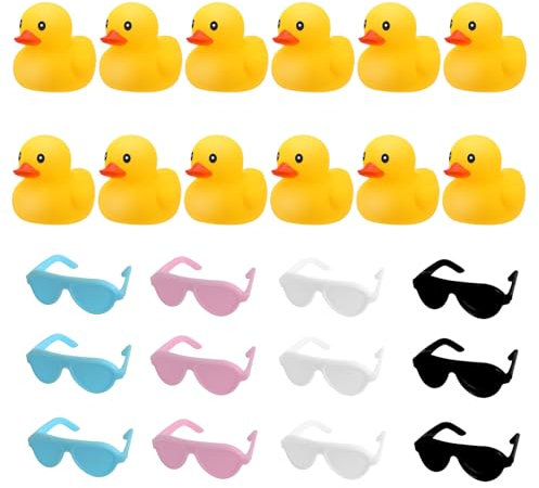FAINCA 12 Stück Badeenten, mit 12 Sonnenbrillen Quietscheente, Gummiente Badespielzeug Niedliche, Quietschente, Rubber Duck, für Baby-Duschen, Strände, Schwimmbäder, Badewannen