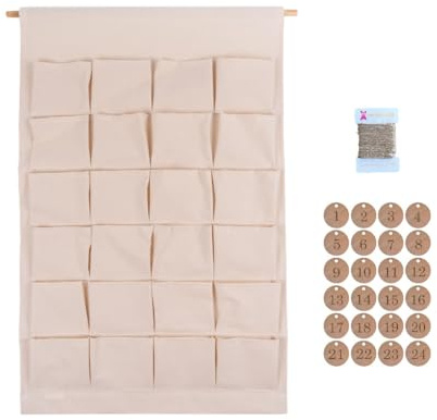 AWASG Adventskalender groß Stoff für Kinder Erwachsene - 24 Taschen zum selber Befüllen inkl. Holzzahlen - Kalender Adventszeit Weihnachten