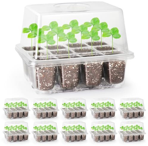 MIXC 120-Cell Seed Starter Tray Kit - 10 Pack Propagator With Lids for Seedlings, Reusable Plastic Growing Trays for Greenhouse/Garden, Clear