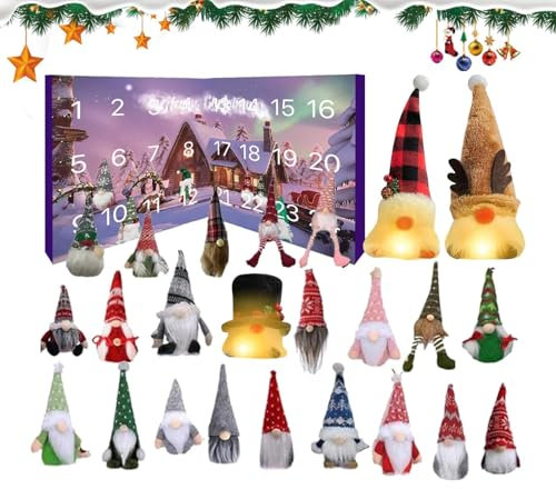 Light Up Gnome Adventskalender 2024, Weihnachtswichtel Adventskalender, Light Up Gonks Adventskalender, 3 Leuchtende + 21 Zwerge Dekoration, Urlaubsdekor für Zuhause