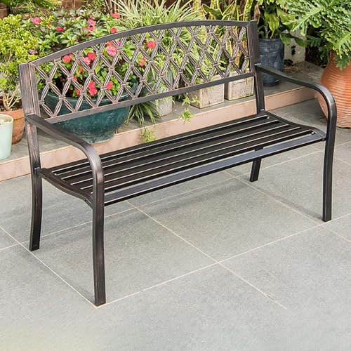 xjdagaoge Parkbank für Draußen, Außenbank, Außenterrassenbank, Parkbank Mit Rückenlehne aus Kunststoff, Holz Und Eisen, Geeignet für Garten, Innenhof, Terrassenpark(Black)
