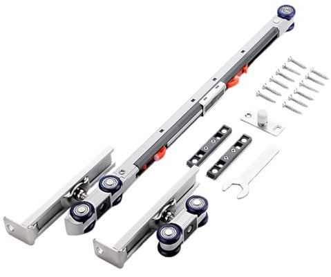 Schiebetürschienen-Kit, Edelstahl-Radrolle, Schiebetürbeschläge, Holzschiebetür-Set, Holztürbeschläge, Stahltür-Hardware-Kit, Schienensystem für Schiebetür (Edelstahl)