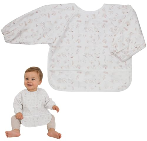 Trois Kilos Sept Bavoir Tablier Bébé, Dès 6 Mois, Manches Longues 34x40 cm | Déperlant avec Récupérateur, Lavable à 30°C