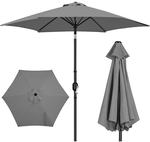 Yaheetech 2.7M Round Garden Parasol Umbrella Outdoor Sun Shade with Tilt & Crank Handle for Patio, Balcony, Deck, Pool and Beach - Grey