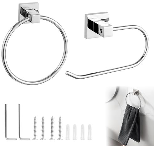 Toilet Roll Holder – 2-Piece Chrome Toilet Paper Holder & Towel Ring, 304 Stainless Steel Bathroom Accessories, Wall-Mounted, Waterproof & Rust-Resistant Chrome Towel Holders for Home & Hotel