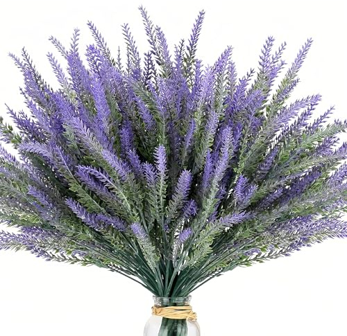 Wekuw 12 Stück Trockenblumen 36cm, Kunstblumen Lavendel Lila