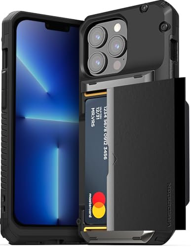 VRS DESIGN Damda Glide Pro Phone Case for iPhone 13 Pro, Sturdy Semi Auto Wallet [4 Cards] Case with Card Slot Holder Compatible for iPhone 13 Pro Case (2021) Logo Black
