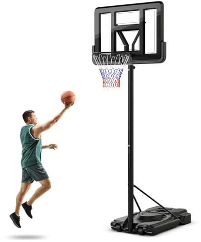 COSTWAY Basketballkorb Outdoor mit Ständer, Basketballständer 170-305cm höhenverstellbar mit 2 Rädern, Basketballanlage mit Ballaufbewahrung, Mobile Korbanlage für Kinder, Erwachsene
