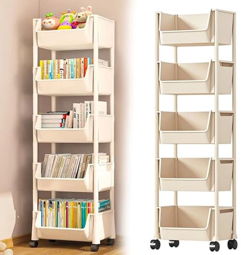 FGXY 5-stöckiger Küchenwagen, Badregal Rollwagen, Küchenwagen, Allzweckwagen Rollende Lagerwagen, 360°Drehbare Räder, für Büro, Küche, Schlafzimmer, Badezimmer, Waschküche, Schmale Plätze (Beige)