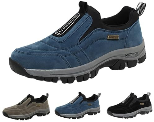 Mens Breathable Trainers Slip On Mens Waterproof Hiking Shoes Wide Walking Trainers Low-Rise Trekking Footwear for Outdoor Camping Lightweight Sport Shoes Gym Athletic Sneakers Climbing Sneaker Khaki