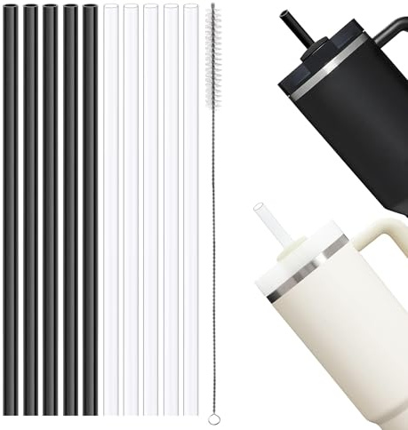 Dakoufish Lot de 10 pailles de rechange noires et blanches pour gobelet Stanley Simple Molden de 887 ml, pailles réutilisables de 26,7 cm avec brosse, sans BPA, passent au lave-vaisselle (26,7 cm, 5