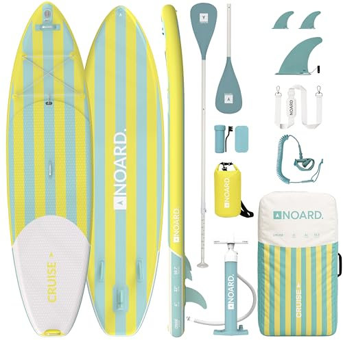 NOARD Stand-Up-Paddle-Board (SUP) aufblasbar – 326 cm Allround-Board für Anfänger und Fortgeschrittene – 140 kg Tragkraft – Komplett-Set mit Paddel, Pumpe, Rucksack, Leash – Azzurro e Sole