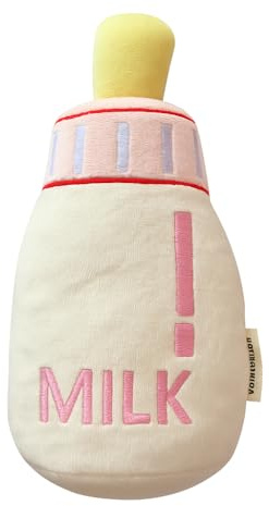 Pawcratean 7 Squeaky Plush Toy for Puppies Small Dogs Self Etertainment Washable Soft Made [PET ONLY] (Milk Bottle)