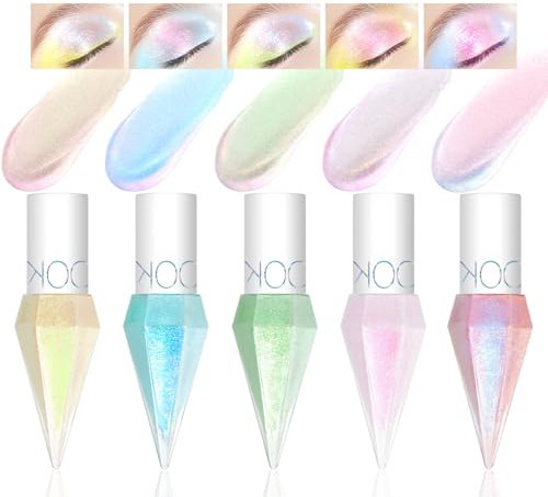 Noerrors 5 Farben flüssiger Glitzer Lidschatten Set, Chamäleon Metallischer Schimmer Diamant Eyeliner Funkelnder Lidschatten, Hochpigmentierter Holografischer Augenaufheller Chrom Highlighter Makeup
