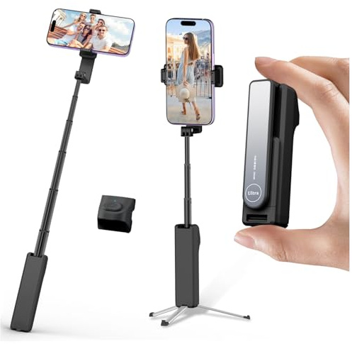yAyusi Mini Trípode Palo Selfie Extensible con Control Remoto, Trípode Portátil de Bolsillo para iPhone, Trípodes para Palo de Selfie Compacto en Viaje/Vlog/Grabación Video/Transmisión Vivo (Negro)