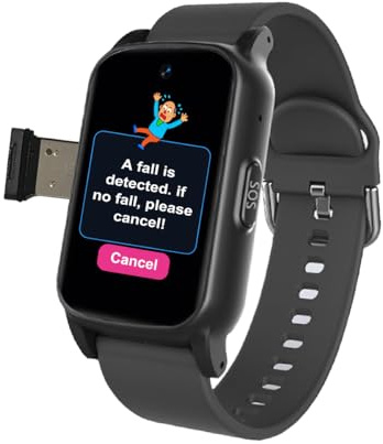 VCYEX Bracelet Alarme Personne Agee, Montre d'urgence Senior avec Détecteur De Chute, Bracelet SOS Et Alarme De Chute, Tracker GPS SeniorBlack,1.25 * 0.57 * 2.22inch